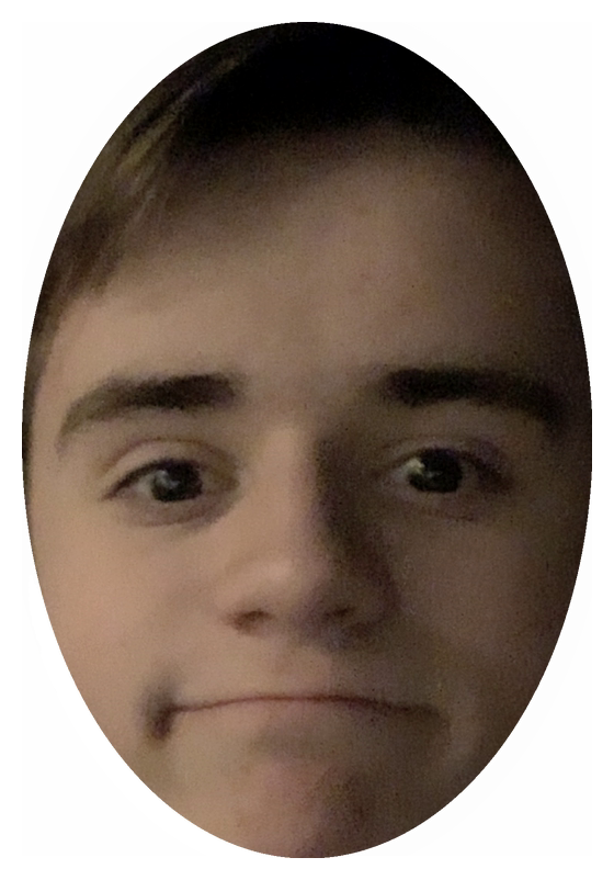A crew member's face, cut out
